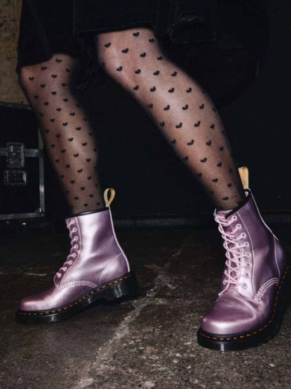 Dr. Martens Pink Lace-Up Combat Boots with Yellow Stitching